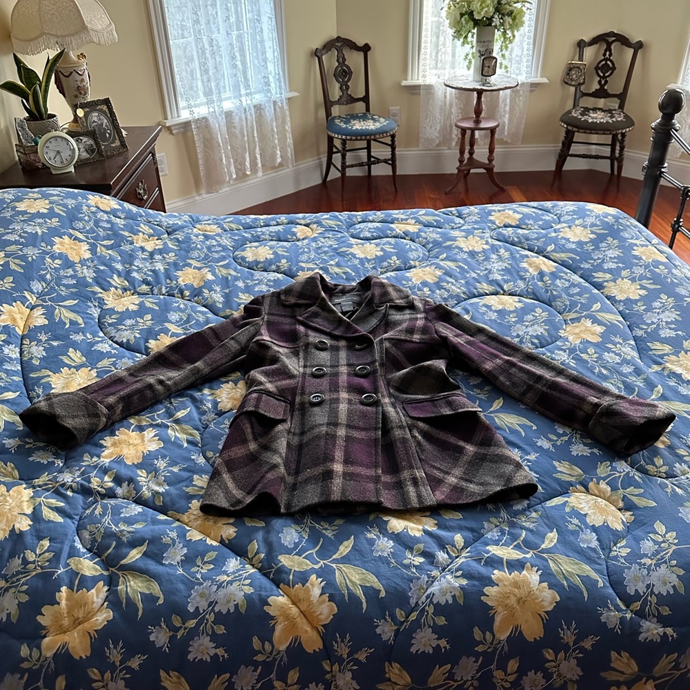 MODA INTERNATIONAL VICTORIA’S SECRET PLAID WOOL PEA COAT SIZE SMALL